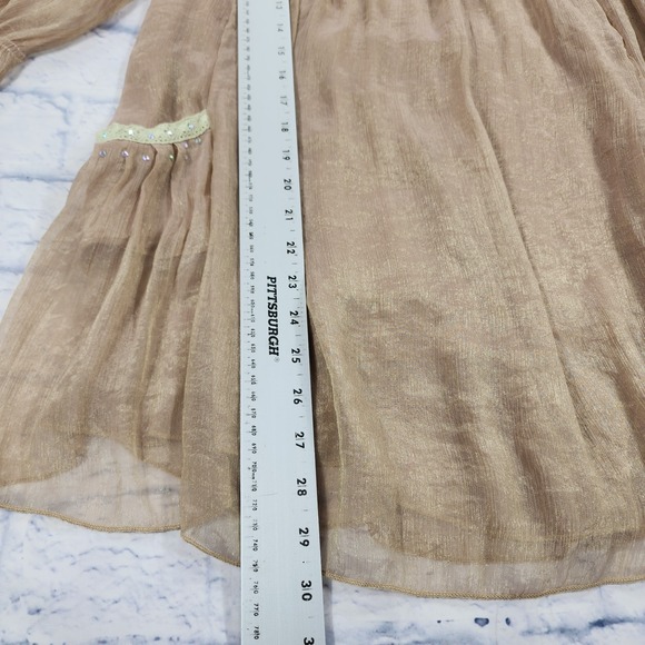 Pretty Angel Boho Blouse WOMENS SZ L Gold Sheer Festival Romantic Top - Picture 5 of 12